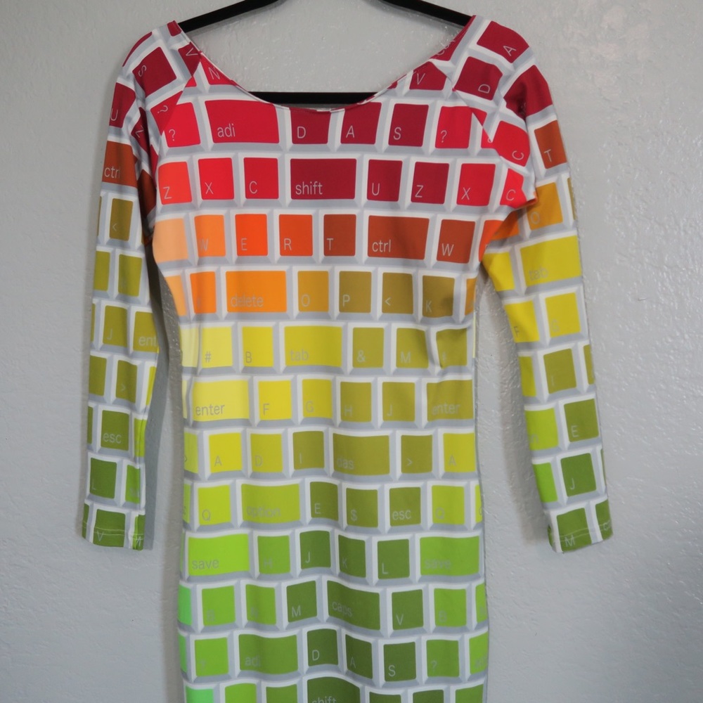 Jeremy Scott x Adidas Colorful Keyboard Key Dress RARE Rainbow Colors Maxi - Picture 6 of 12